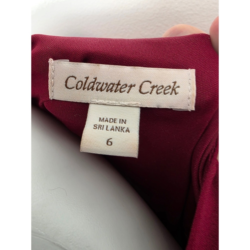 Coldwater Creek Burgundy Long Sleeve Midi Pleated Dress Size 6 - Picture 8 of 9